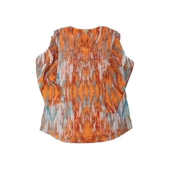 Reba Tops - Reba Medium Top Tye Dye Drip Orange Teal White Sparkle Bedazzled